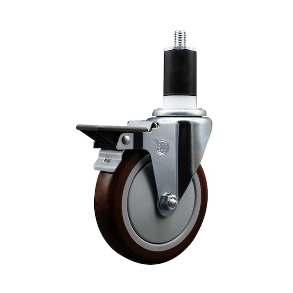 5'' Maroon Poly Swivel 1-1/2'' Expanding Stem Caster with Brake